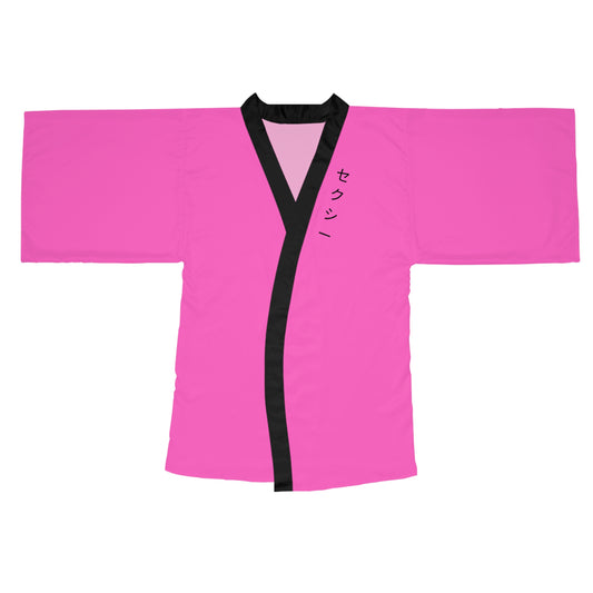 Pink Japanese Kimono Robe with "セクシー" whih means "Sexy".