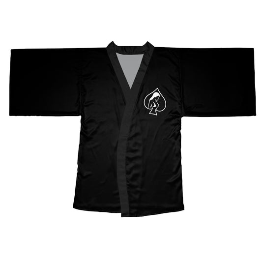 Black Kimono Robe with a subtle American Naughty HotWife graphic.