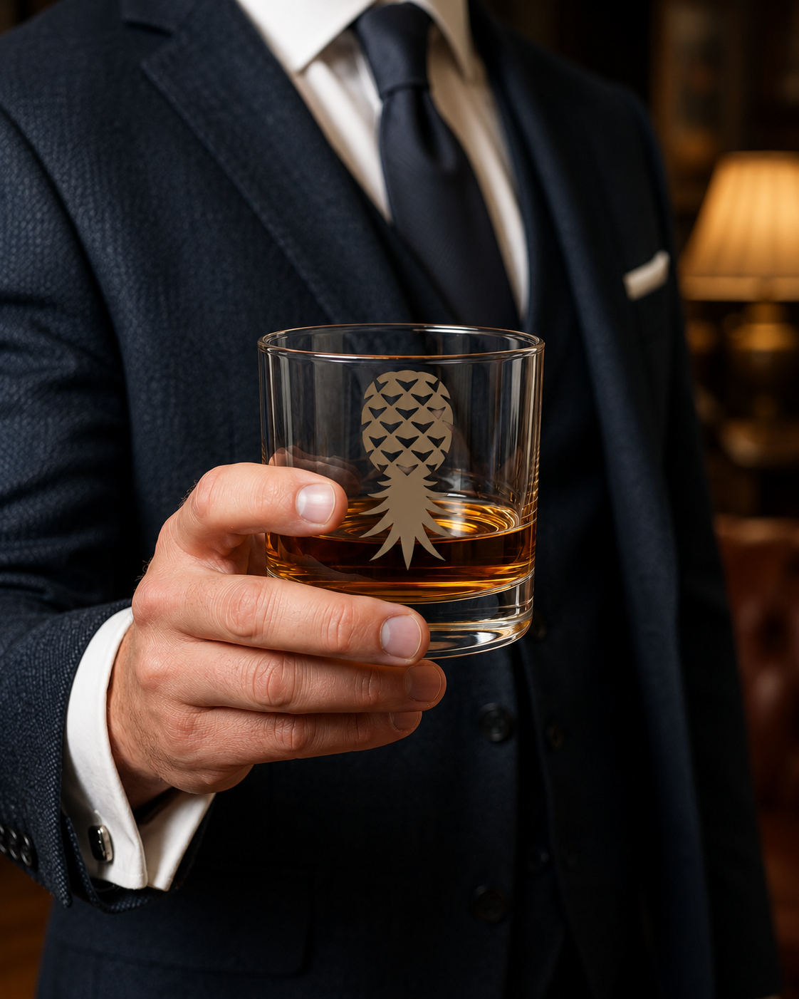 Engraved Pineapple Whiskey Glass — 10.5 oz Rocks Glass, Tropical Bar Gift