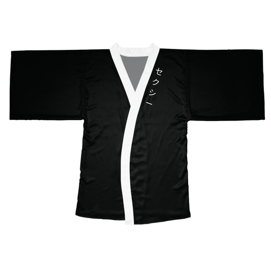 Black Kimono Robe with Japanese 'セクシー' Text that says "SEXY"