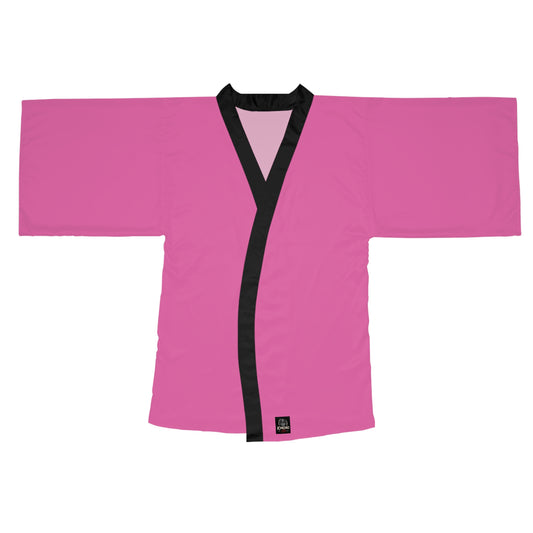 Pink Satin Kimono Robe With Black Trim and Belt