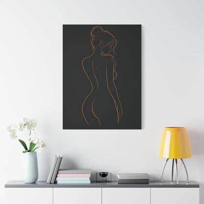 Minimal Nude Line Art Woman on Black, Elegant Wall Decor
