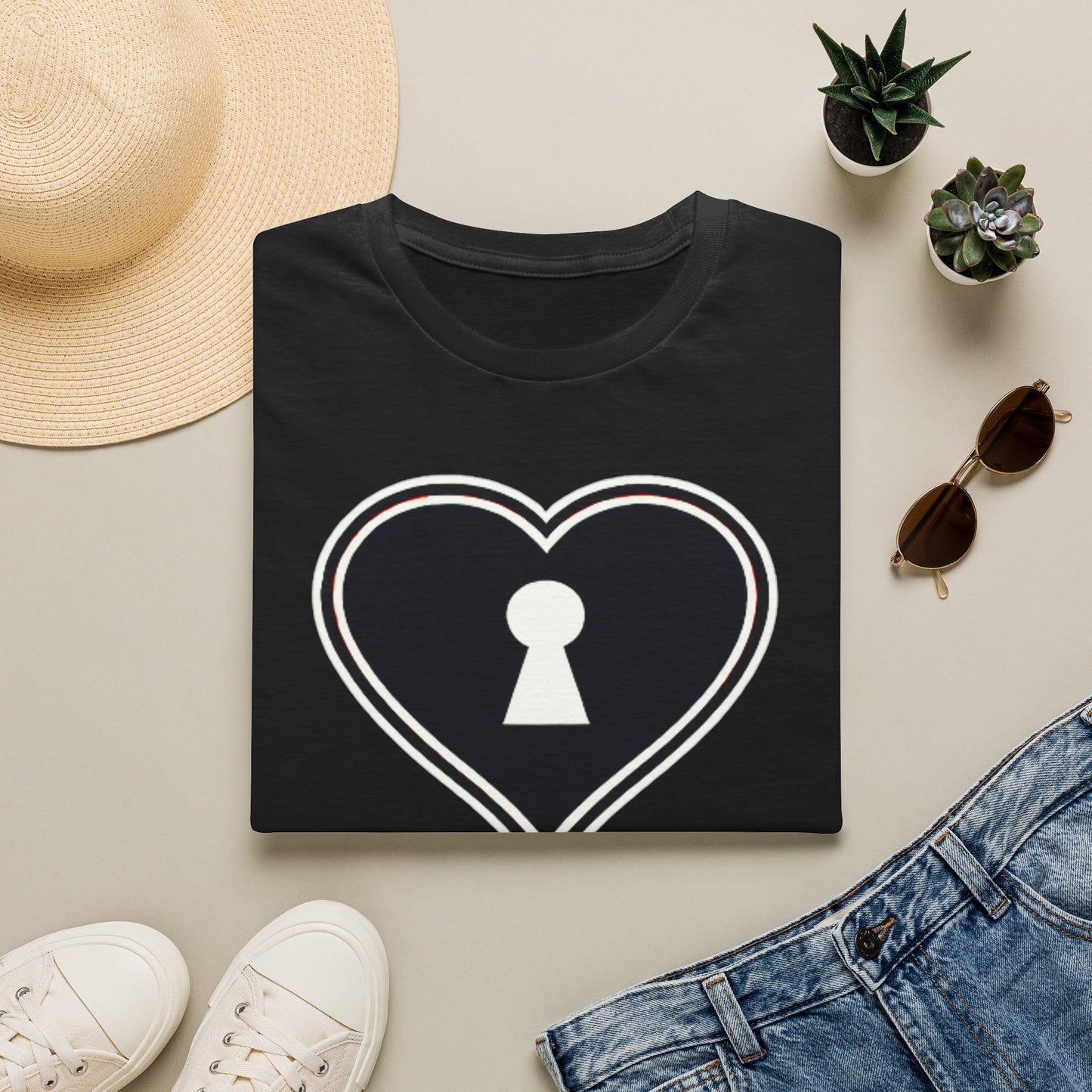 American Naughty CuckQueen Heart with Keyhole T‑Shirt