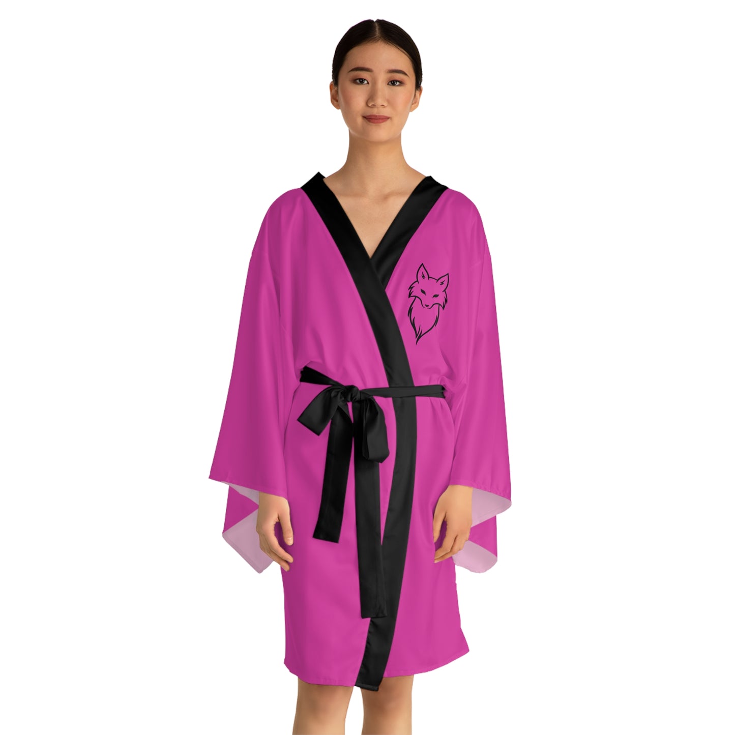 Pink Kimono Robe with an American Naughty Vixen subtle graphic.