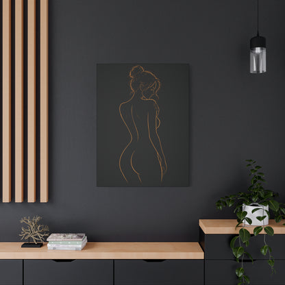 Minimal Nude Line Art Woman on Black, Elegant Wall Decor