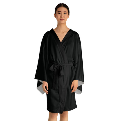 Black Satin Kimono Robe With Japanese Swingapple Rising Sun
