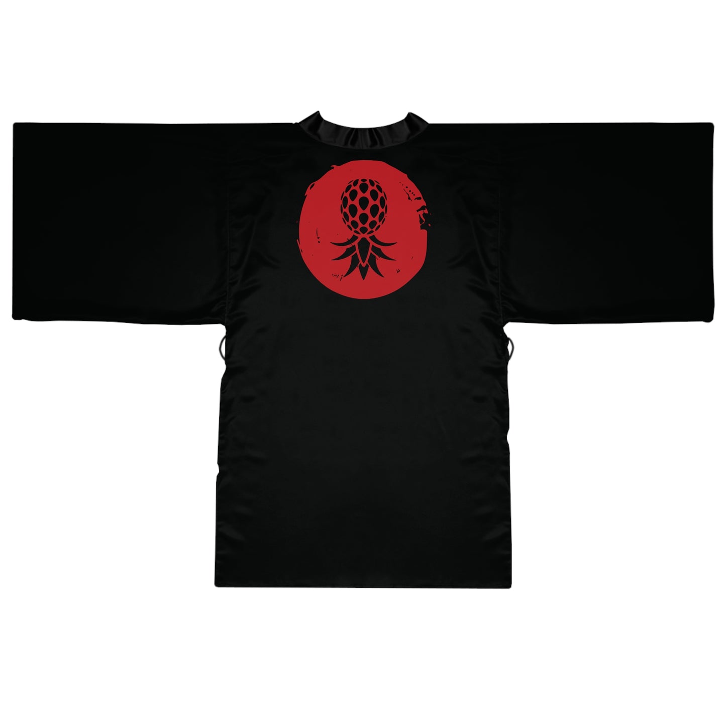 Black Satin Kimono Robe With Japanese Swingapple Rising Sun