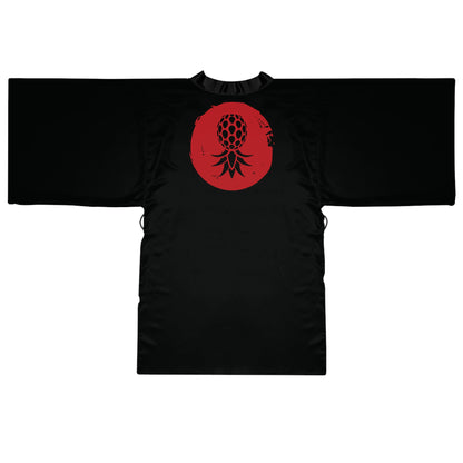 Black Satin Kimono Robe With Japanese Swingapple Rising Sun