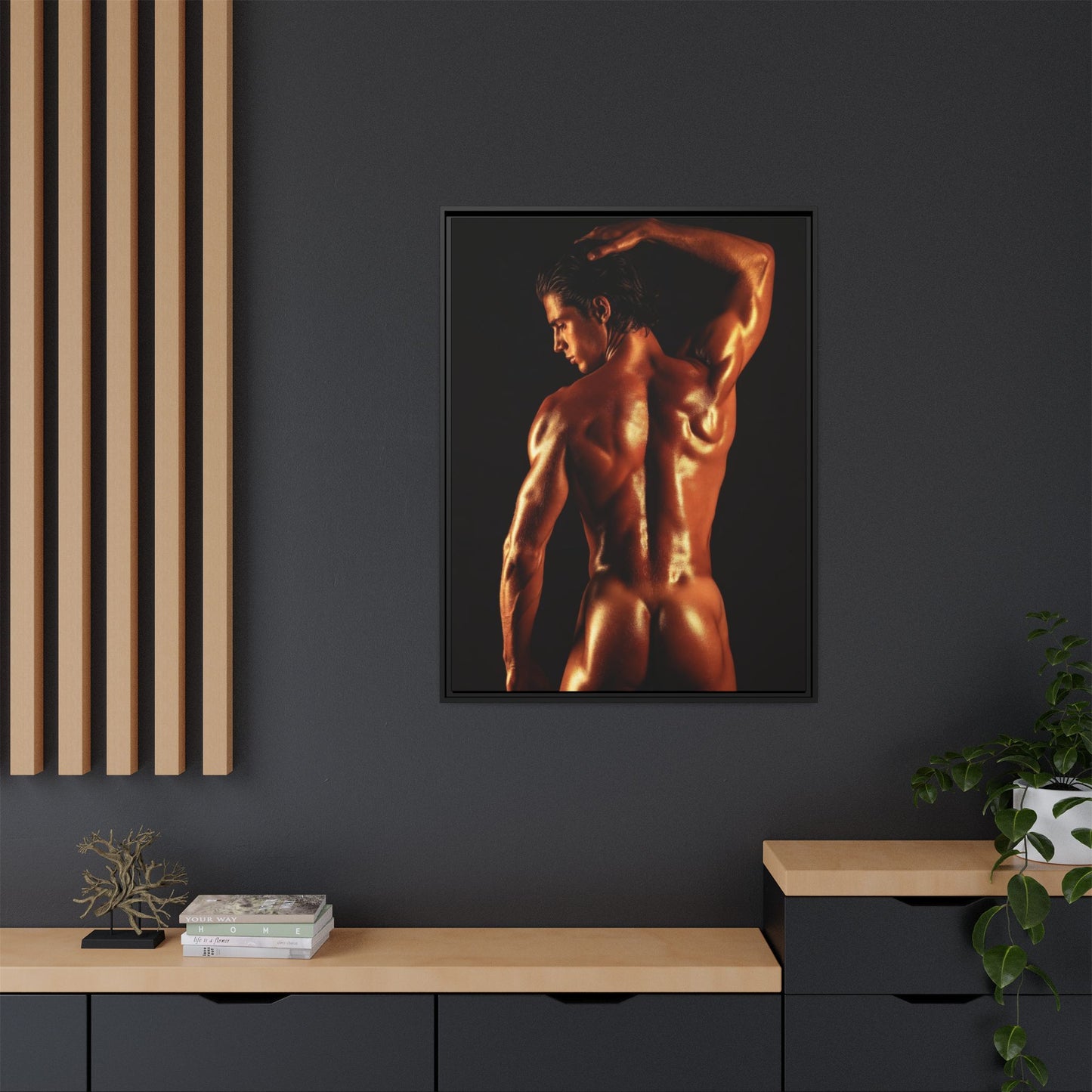 Framed Matte Canvas Print Bold Bronze – Male Form