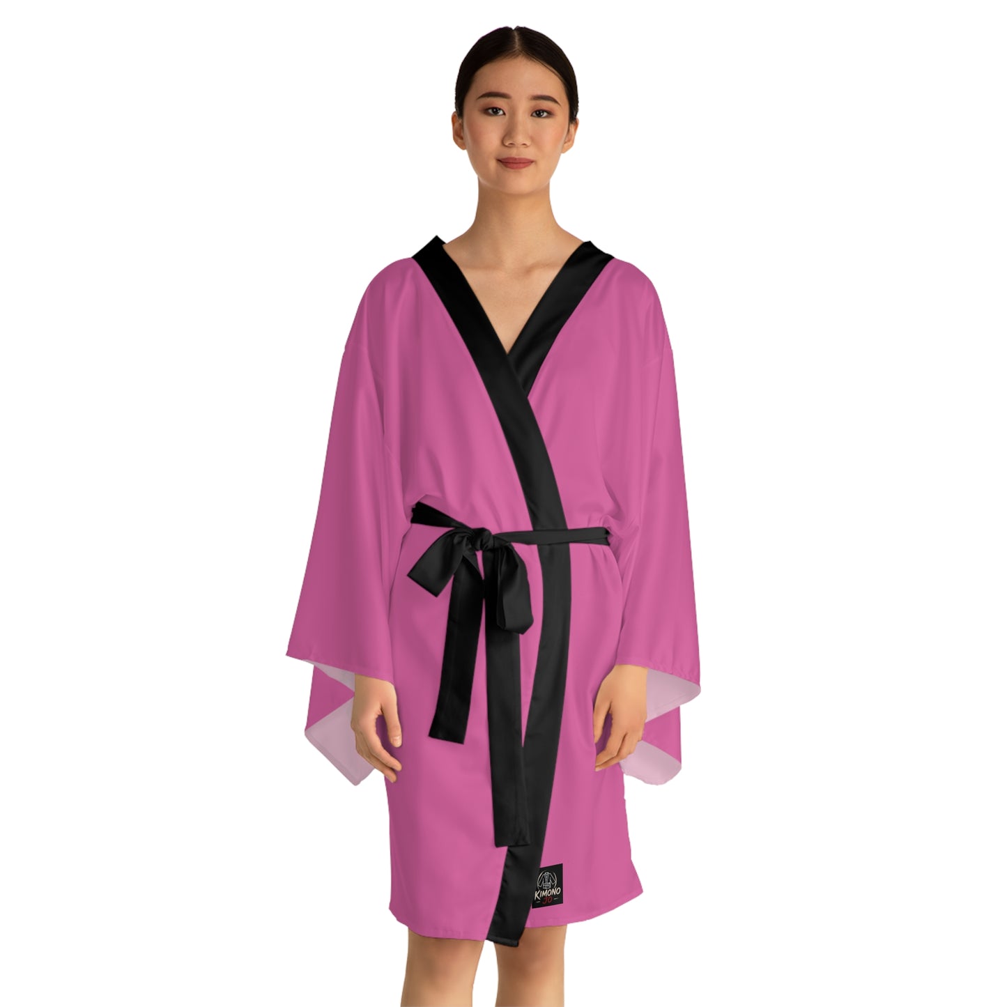 Pink Satin Kimono Robe  With Black Trim and Belt