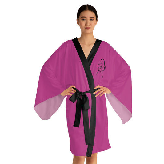 Pink Kimono Robe with Minimalist Unicorn Silhouette