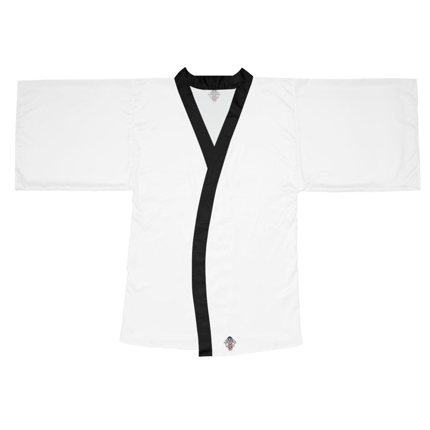 White Long Sleeve Kimono Robe with Black Trim