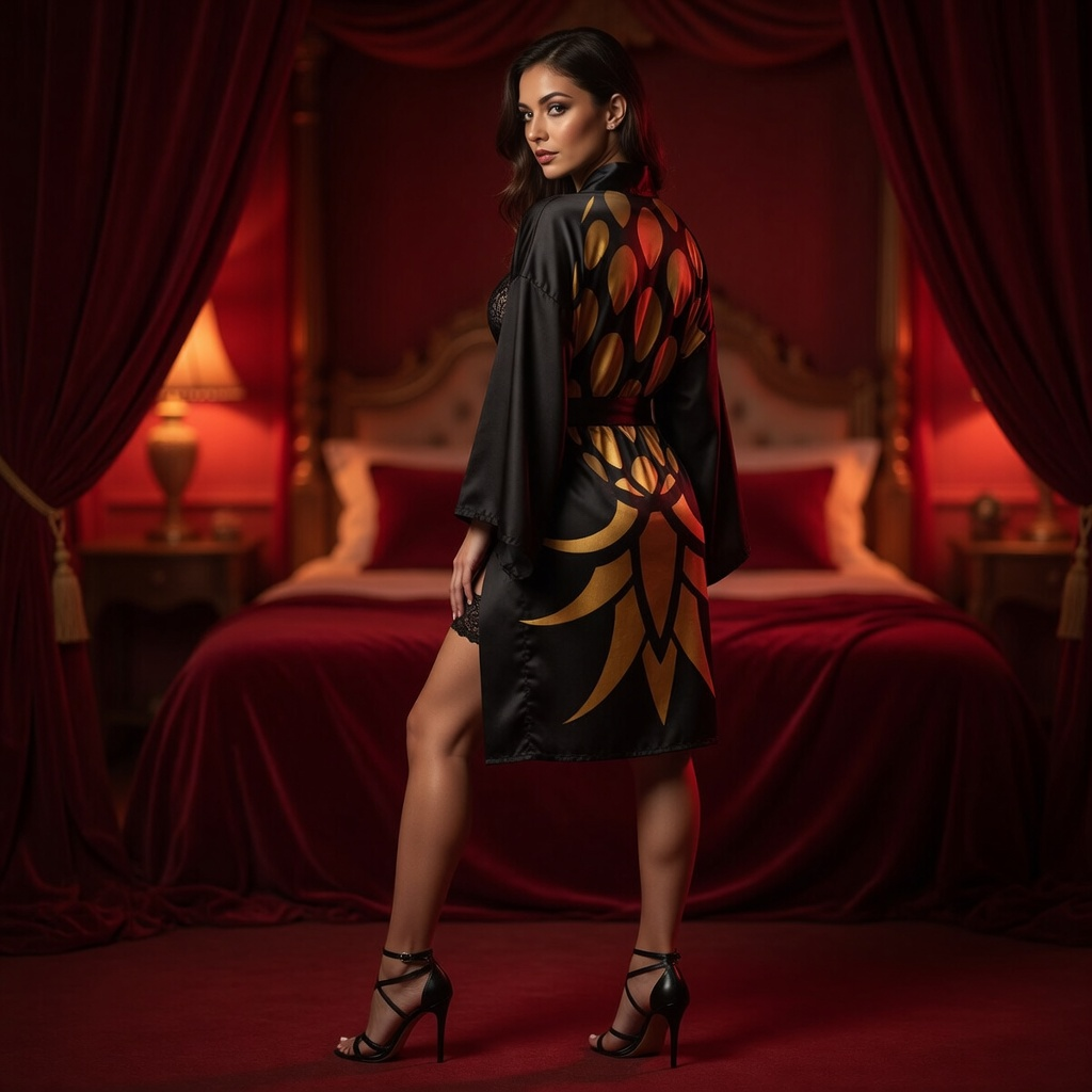 Private Stock™ Bronze SwingApple Kimono Luxury Satin Robe Featuring the Signature SwingApple Design