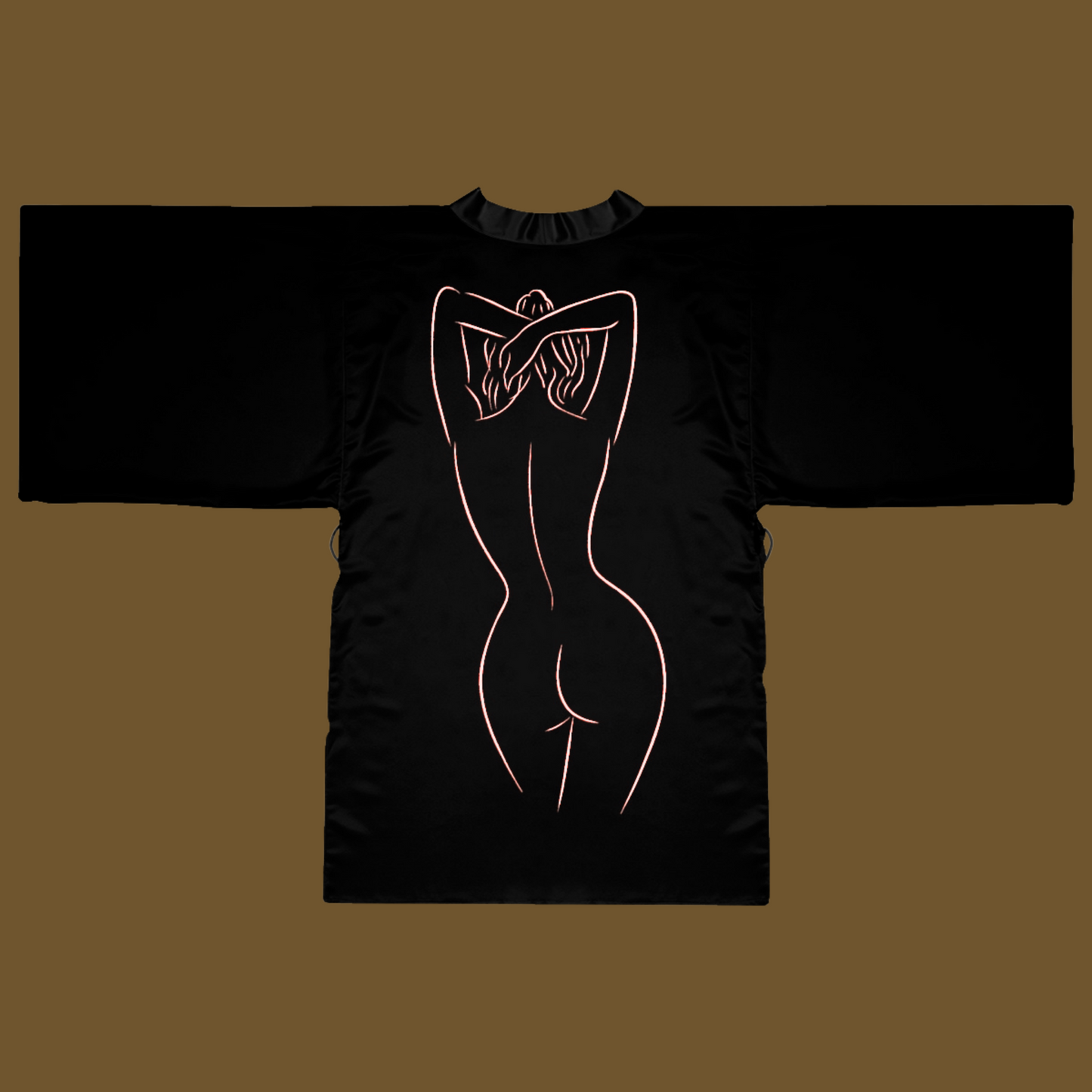 Private Stock™ Bronze Naked Female Outline Kimono Luxury Satin Robe Featuring the Signature SwingApple Design
