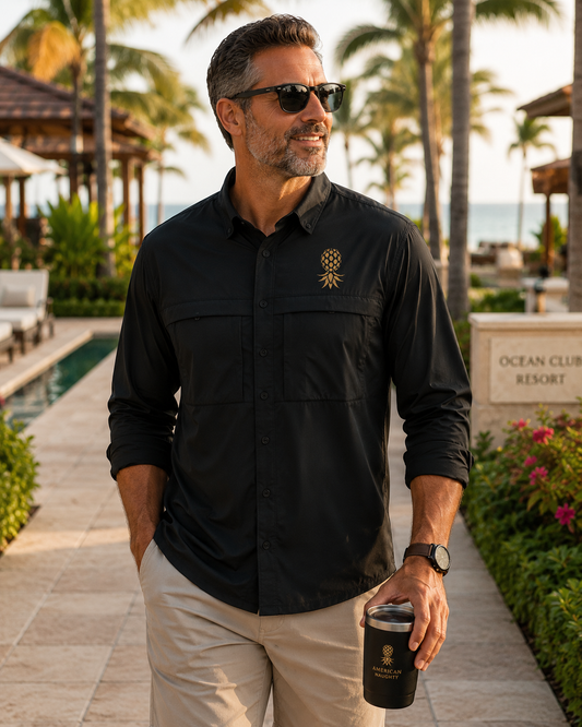 Men's Long Sleeve UV Daybreak Embroidered SwingApple Sun-Protection Button-Up