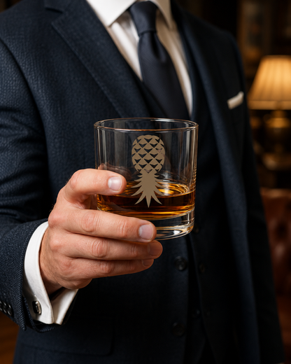 Engraved Pineapple Whiskey Glass — 10.5 oz Rocks Glass, Tropical Bar Gift