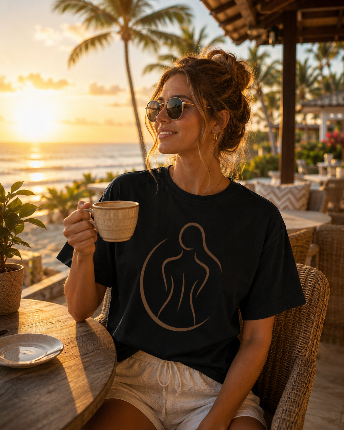 American Naughty Minimalist Unicorn Tee — Elegant Female Silhouette Organic T-Shirt