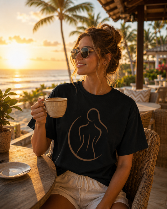 American Naughty Minimalist Unicorn Tee — Elegant Female Silhouette Organic T-Shirt