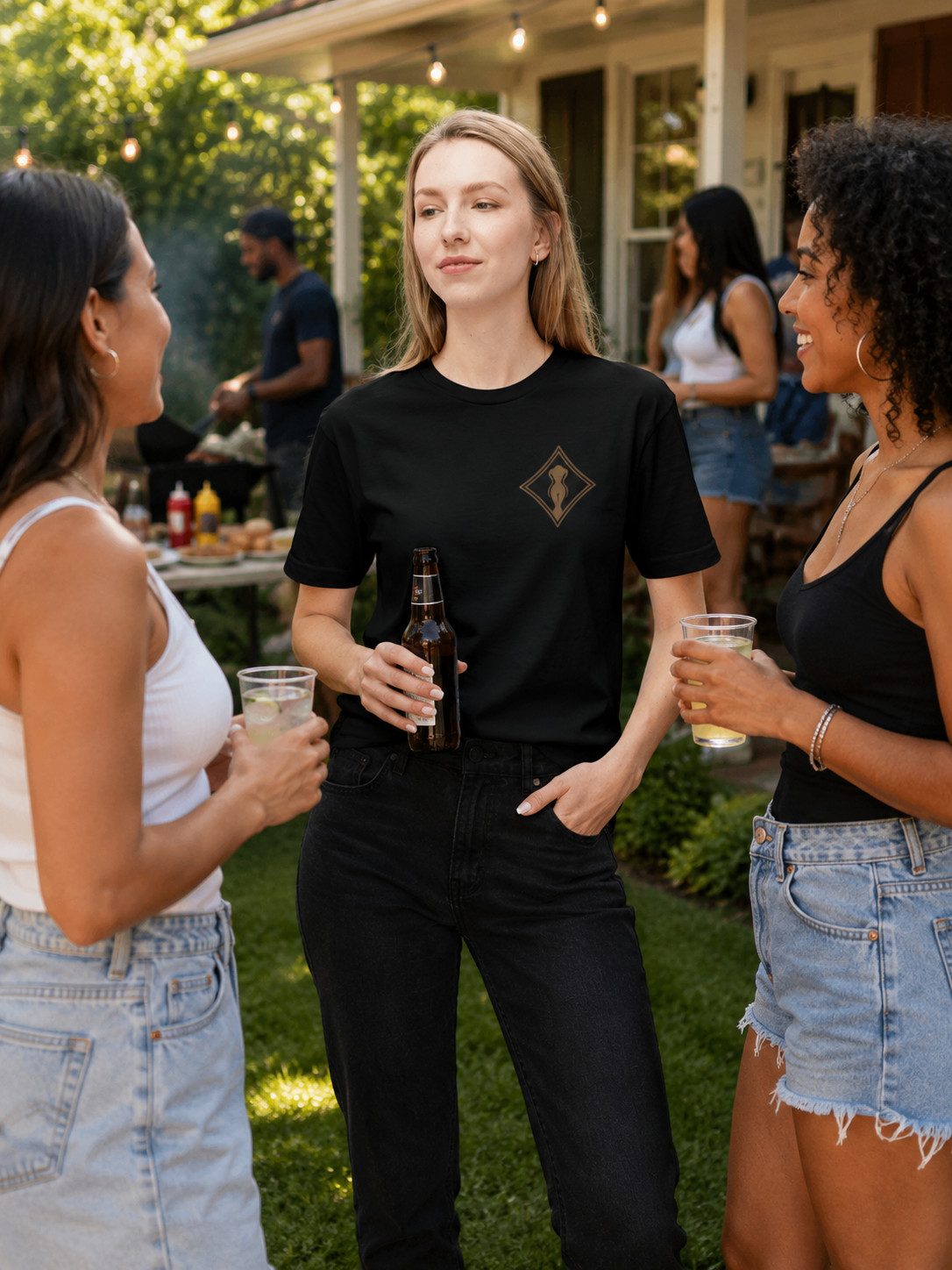 Black American Naughty CupCake Chest Emblem T-Shirt