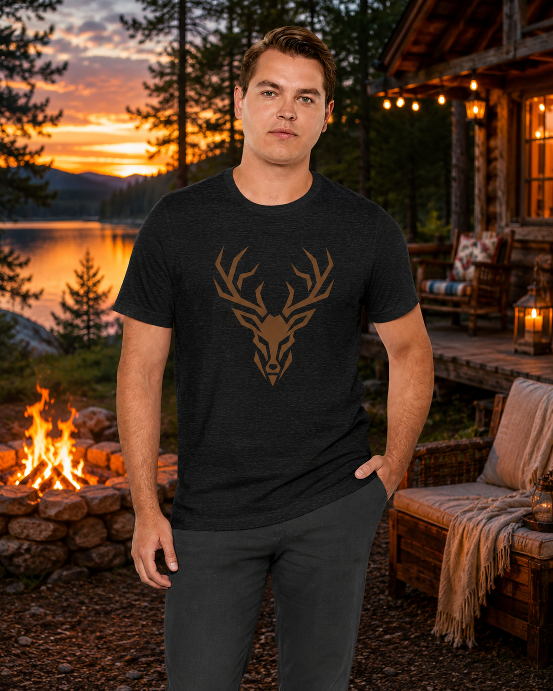American Naughty Bronze Stag Black  T-Shirt