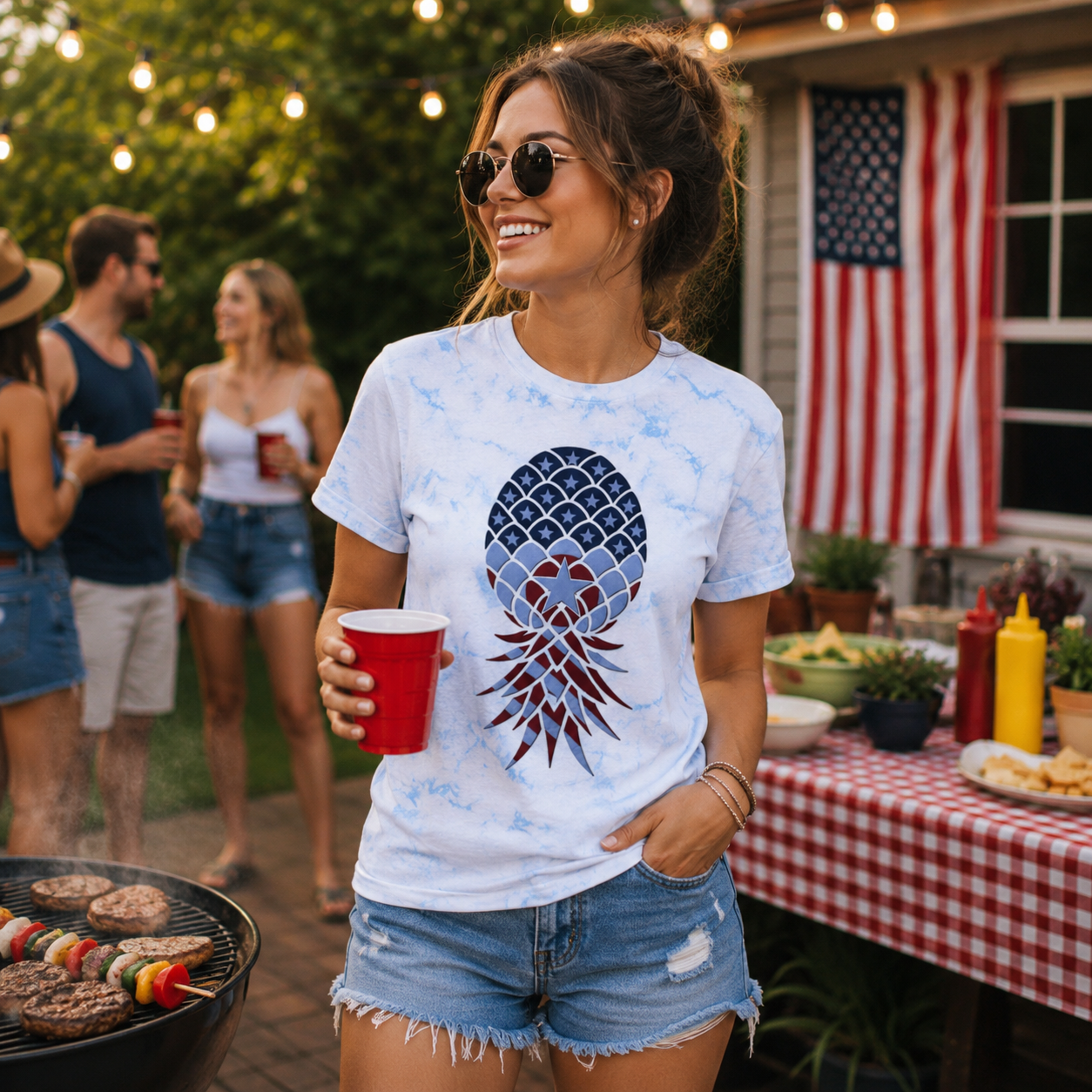 American Naughty Patriotic SwingApple Coastal Tie Dye T-Shirt