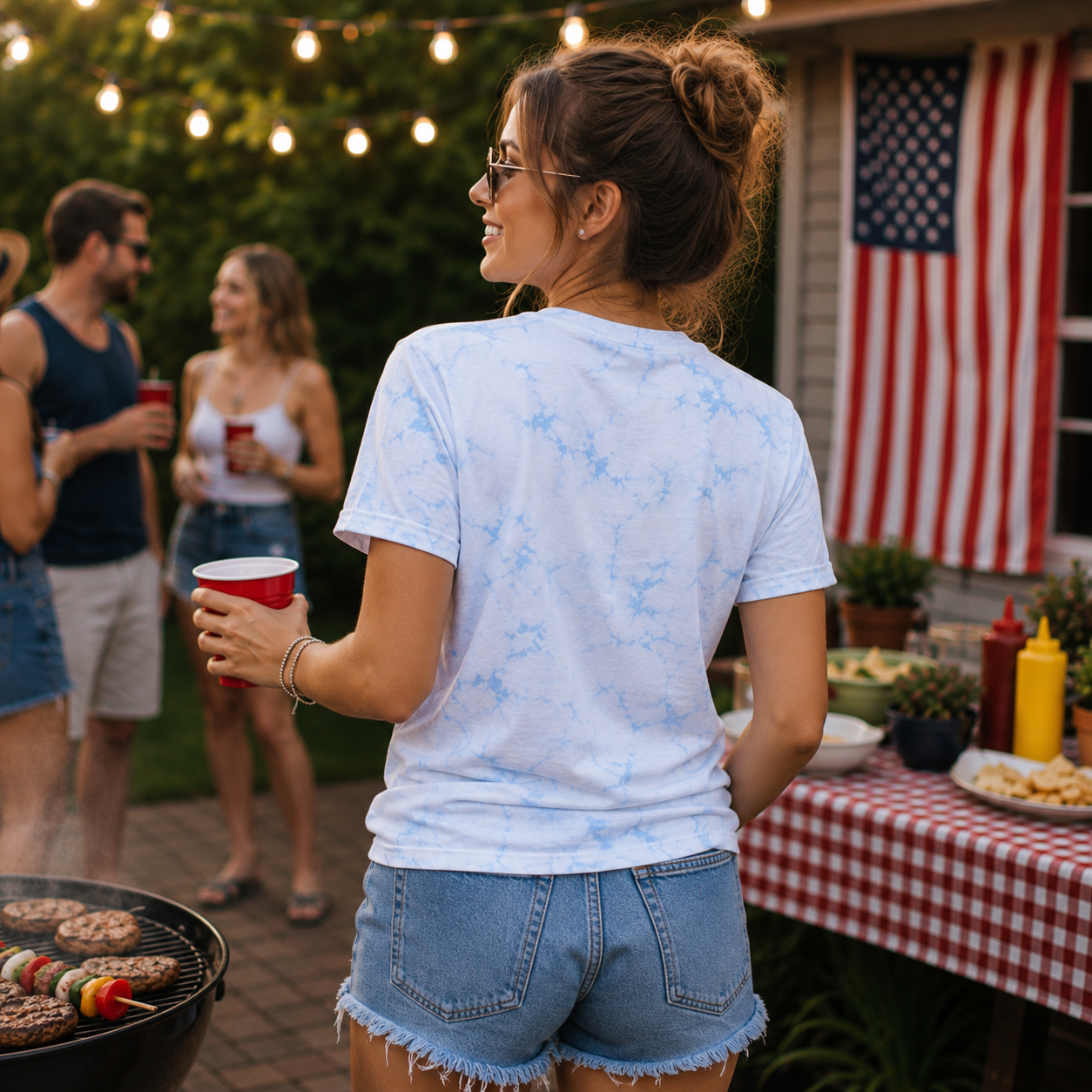 American Naughty Patriotic SwingApple Coastal Tie Dye T-Shirt
