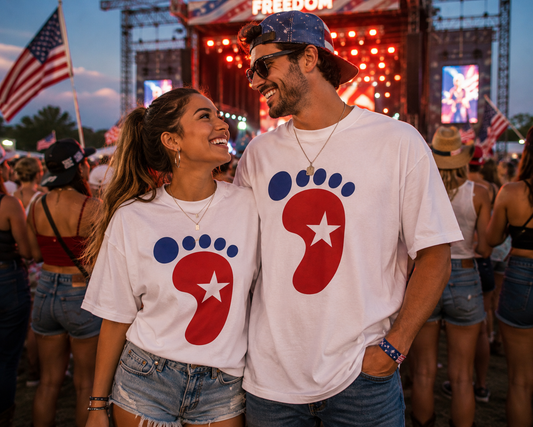 American Naughty Stepping Stoned Patriotic Footprint Oversized Boxy T-Shirt