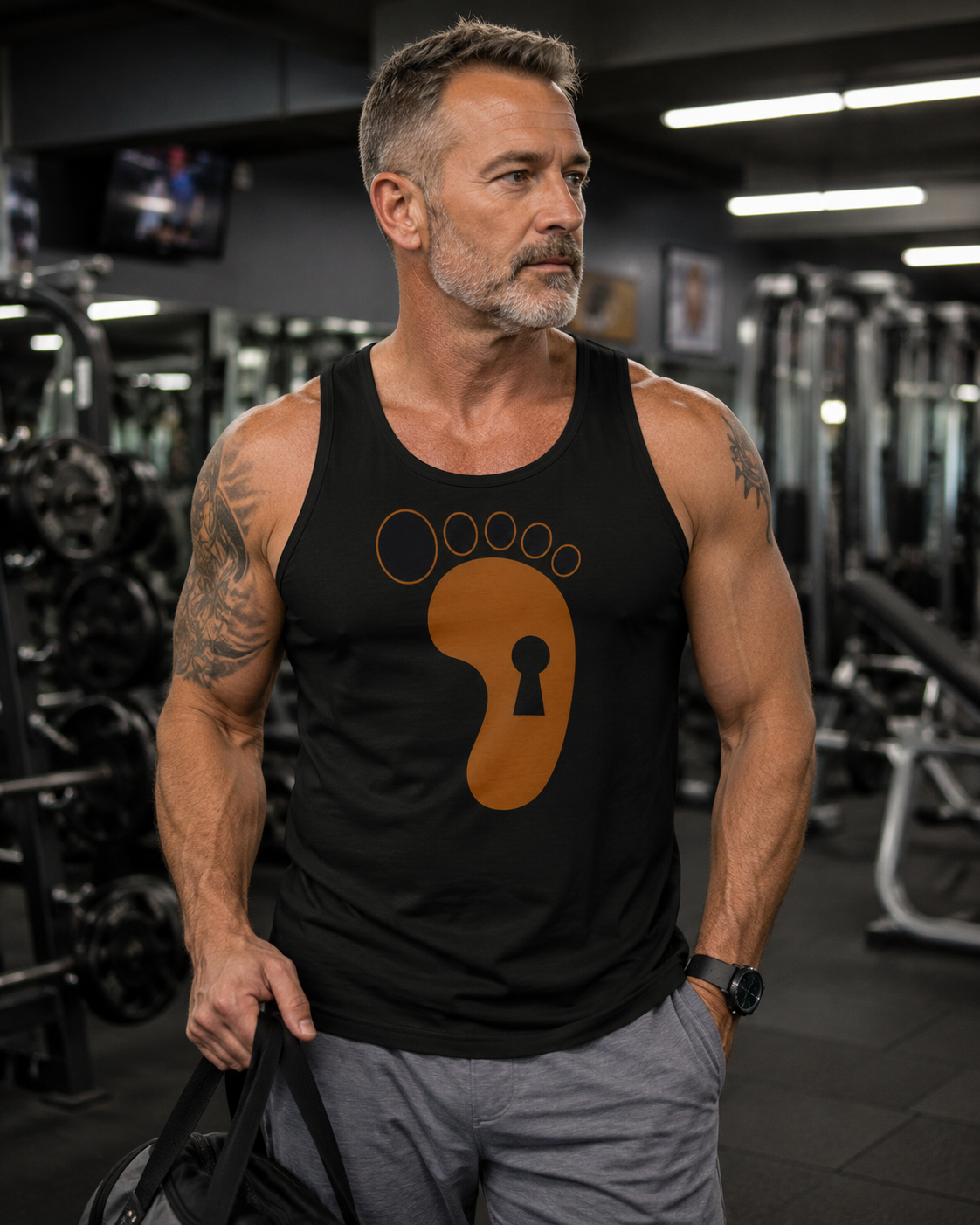Footprint Keyhole Tank Top — Minimalist Adventure Graphic Men's Tank
