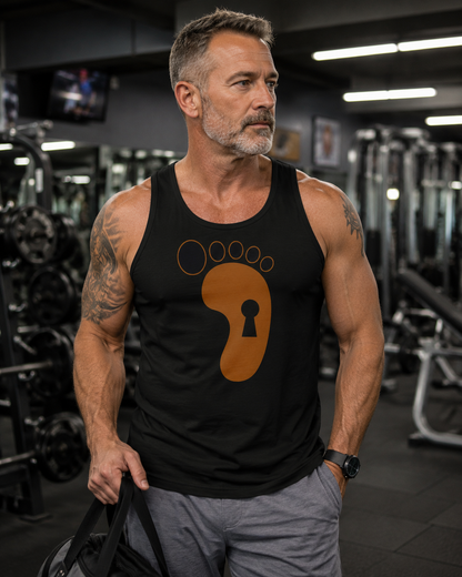 Footprint Keyhole Tank Top — Minimalist Adventure Graphic Men's Tank