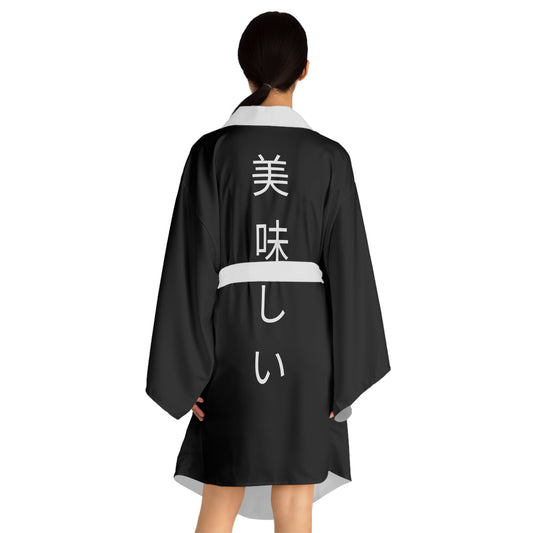 Sexy Black Kimono Robe – "美味しい" (Oishii) that means "Delicious"