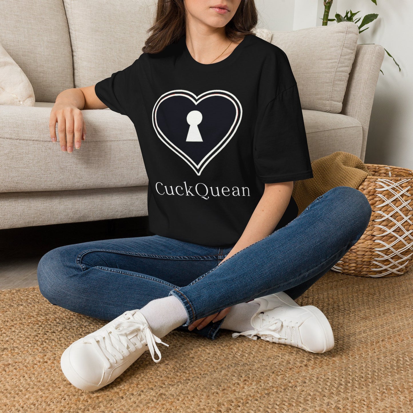 American Naughty CuckQueen Heart with Keyhole T‑Shirt