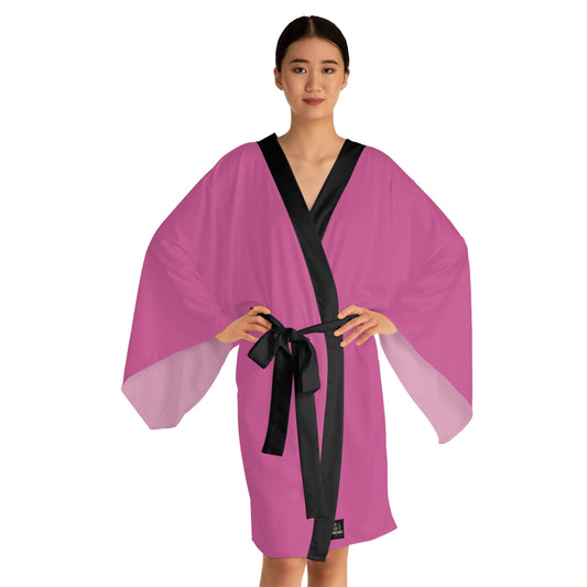 Pink Satin Kimono Robe  With Black Trim and Belt