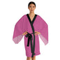 Pink Satin Kimono Robe  With Black Trim and Belt