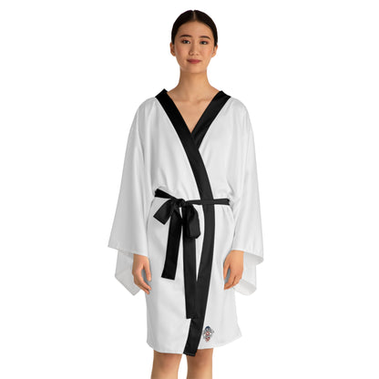 White Long Sleeve Kimono Robe with Black Trim