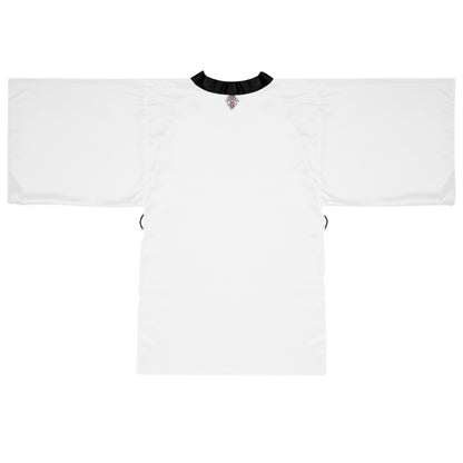 White Long Sleeve Kimono Robe with Black Trim