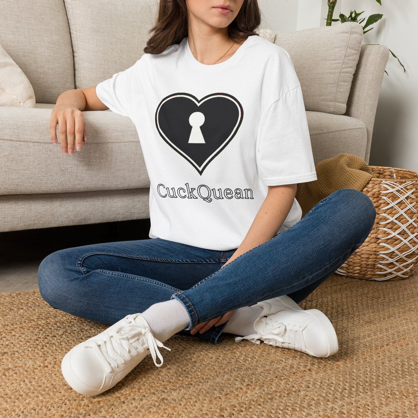 American Naughty CuckQueen Heart with Keyhole T‑Shirt