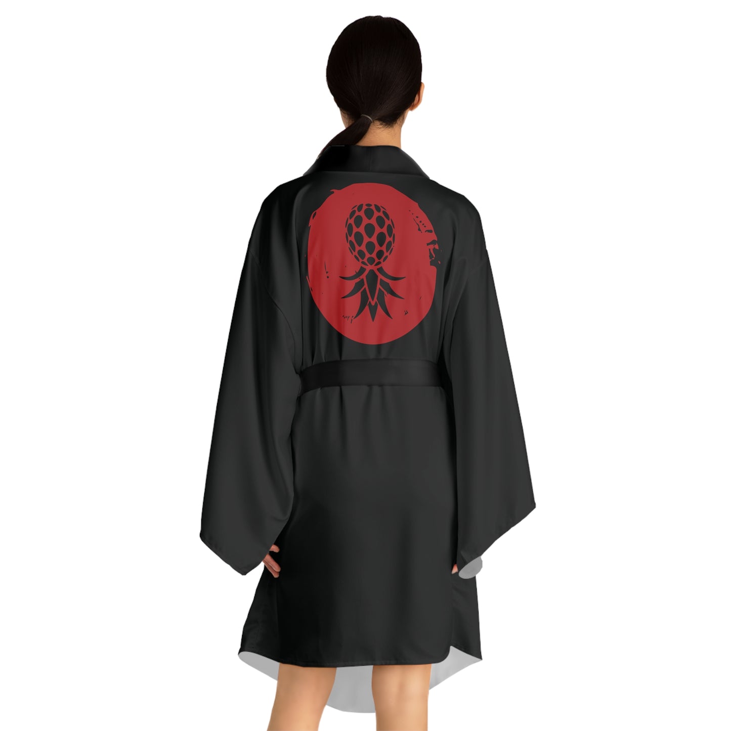 Black Satin Kimono Robe With Japanese Swingapple Rising Sun
