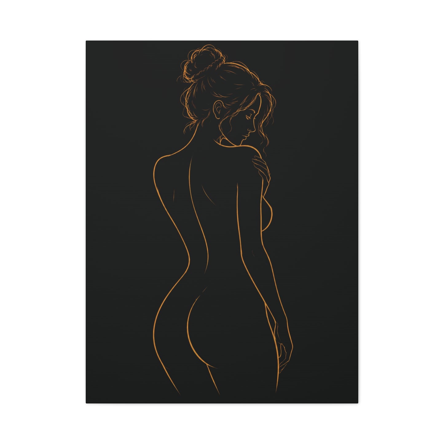 Minimal Nude Line Art Woman on Black, Elegant Wall Decor