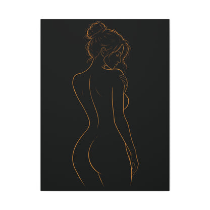Minimal Nude Line Art Woman on Black, Elegant Wall Decor
