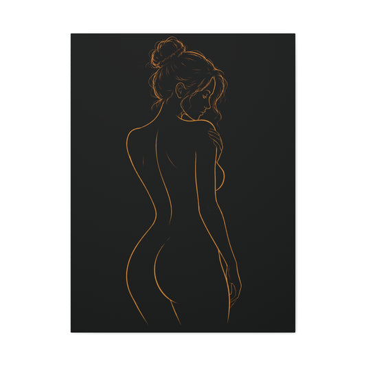 Minimal Nude Line Art Woman on Black, Elegant Wall Decor