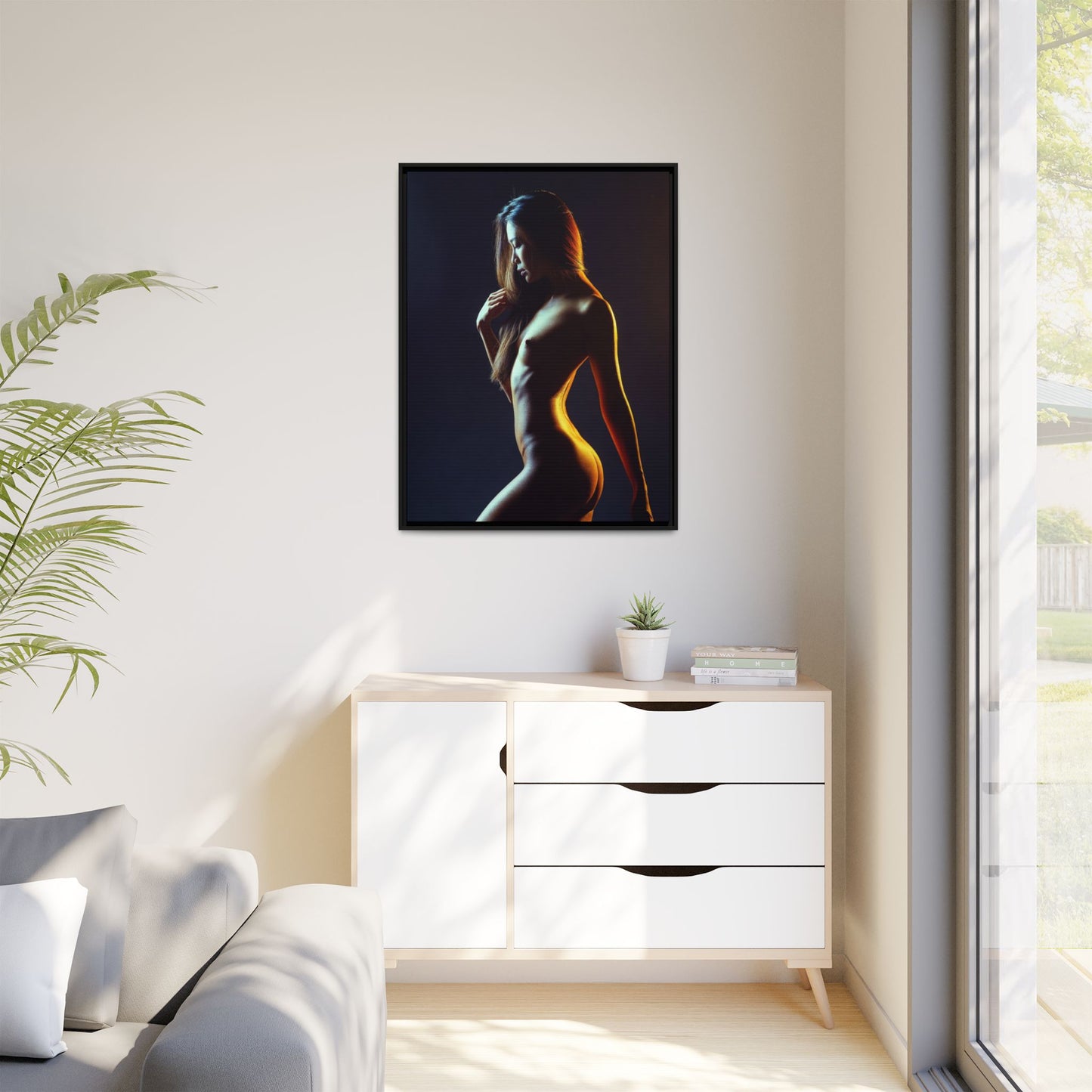 Backlit Nude Silhouette Art on Framed Matte Canvas