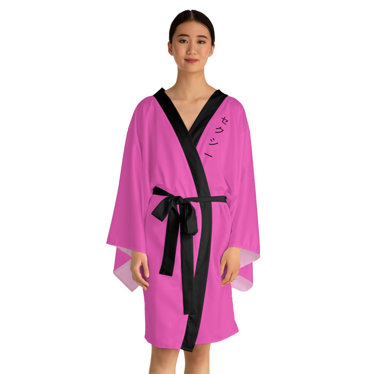 Pink Japanese Kimono Robe with  "セクシー" whih means "Sexy".