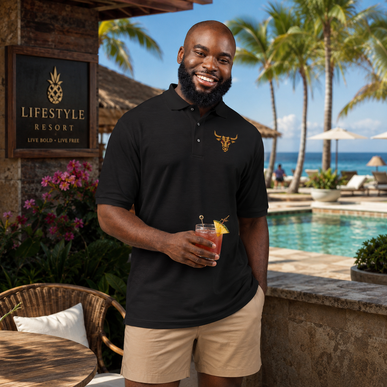 Embroidered American Naughty Bull Polo Shirt