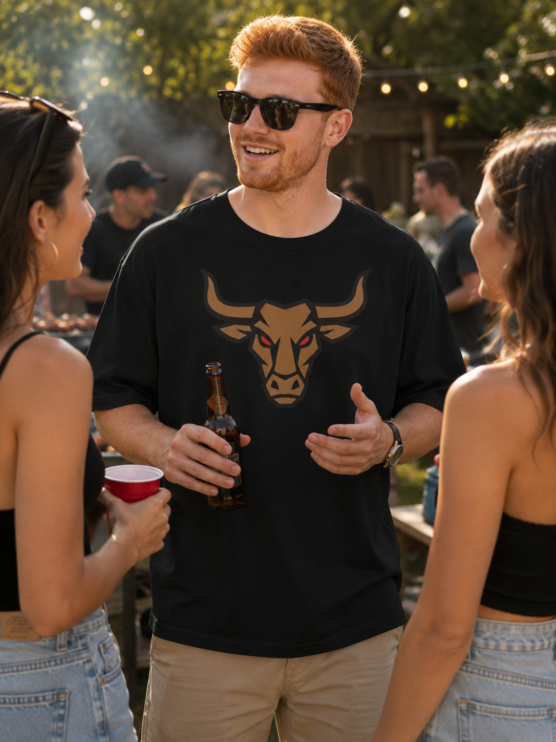 American Naughty Bronze Bull on Oversized Boxy Tee