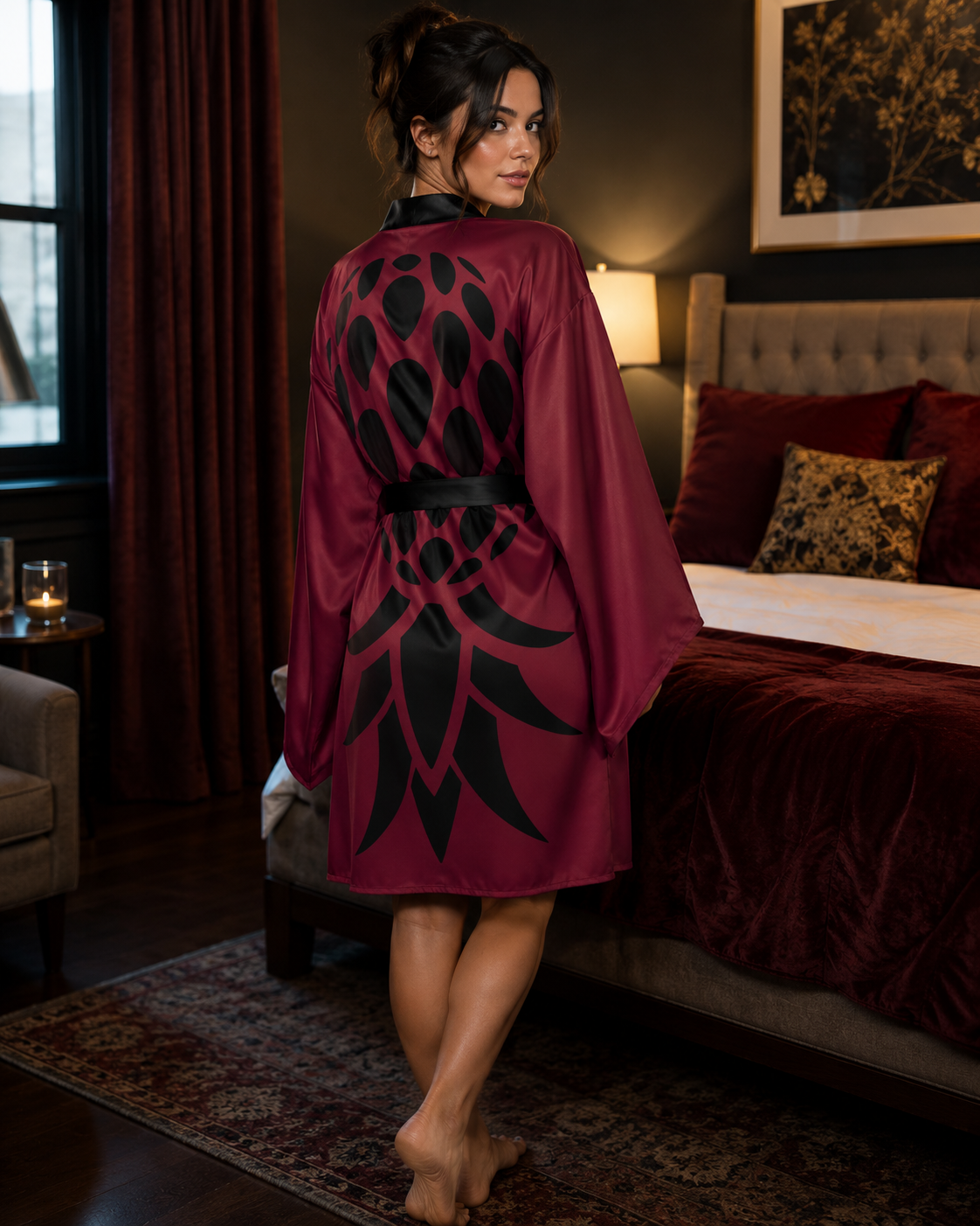 Signature Burgundy Satin Kimono Robe