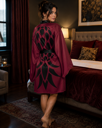 Signature Burgundy Satin Kimono Robe